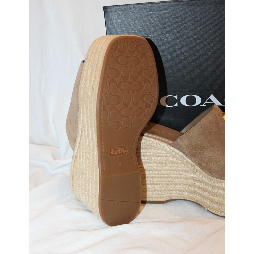 COACH Women Suede Espadrille Platform Wedge Slide Sandals Coconut Brown NEW SZ 8 - Picture 7 of 8